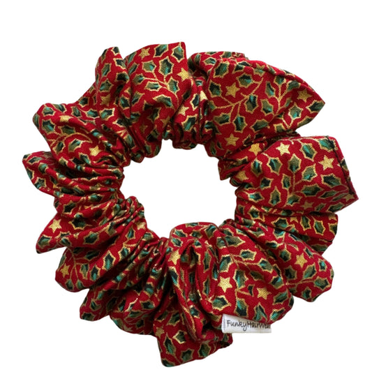 Handmade Red Holly Christmas Hair Scrunchie