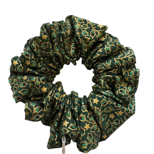 Handmade Green Holly Christmas Hair Scrunchie